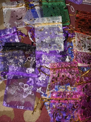 54 Organza Bags 2-3/4”x3-3/4”Drawstring Pouches W/butterflies,floral,sun&moon - Image 1 of 4