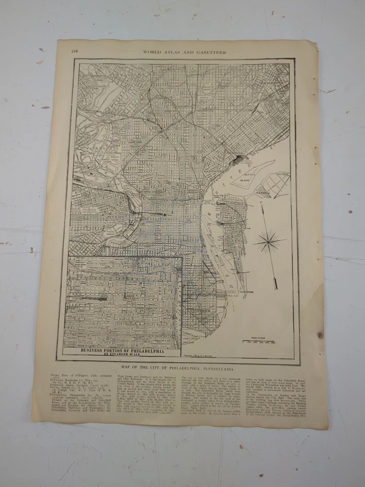 Vintage 1917 PHILADELPHIA PA City Map Wall Decor Authentic 15"x10-3/4" - Image 1 of 2