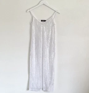 Motel Rocks slip dress S sequin white strappy completely sheer layering festival - Picture 1 of 15