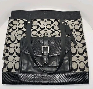 Coach Charlie Signature Python Tote style F31945 Silver Black White MSRP $469 - Picture 1 of 9