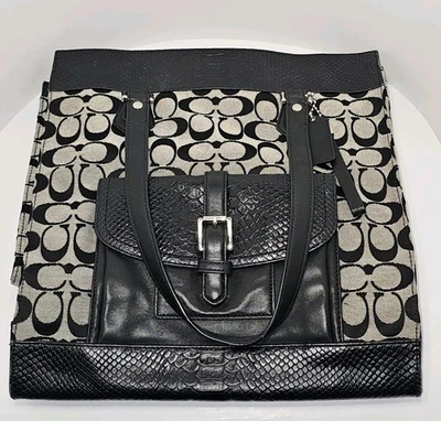 Coach Charlie Signature Python Tote style F31945 Silver Black White MSRP $469 - Image 1 of 4