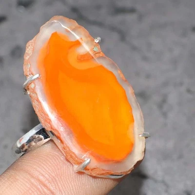 Anillo con bandas de cornalina druzy rebanada enchapada en plata 925 piedras preciosas EE. UU. 9 JW Foto 1 de 3