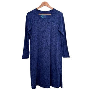 Gudrun Sjoden Dress Size M UK 12-14 Jersey Navy Floral Stretch Lagenlook Casual - Picture 1 of 8