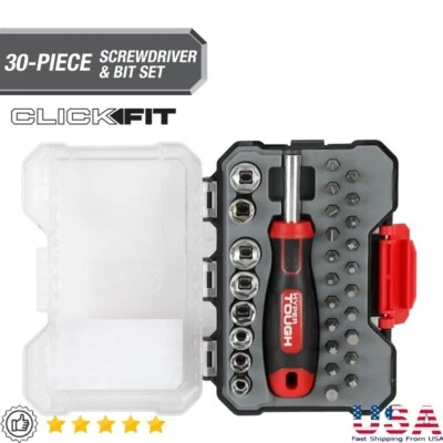 30 Piece Screwdriver Bit Set Click Fit Case Magnetic Handle Adjustable Tools New - Image 1 of 4
