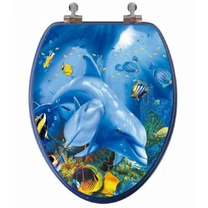 3D Ocean Series Elongated Closed Front Toilet Seat In Blue - Picture 1 of 12