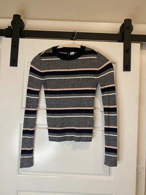 Suéter de cuello redondo H&M para mujer a rayas azul marino rosa jaspeado talla Xs Y2K Foto 1 de 4