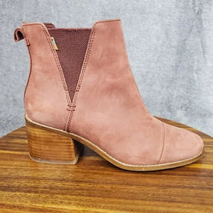 Toms Chelsea Boots Womens 9.5 Red Burgundy Leather Pull On Comfort Ankle Booties - Picture 1 of 11