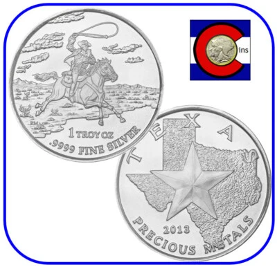 Cowboy on Horseback 2013 - Ronda inicial de Texas - 1 oz plata 0,9999 en cápsula Foto 1 de 3
