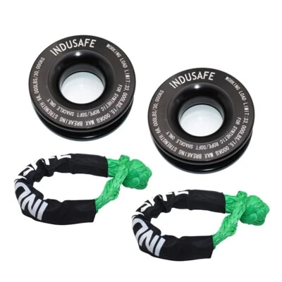 2PK Heavy Duty Recovery Ring Snatch Block Pulley W/Soft Shackles Tow Winch Rope - Image 1 of 4