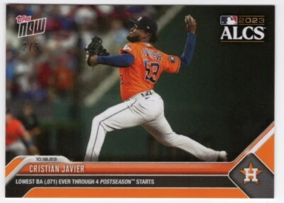2023 Topps NOW Cristian Javier Lowest BA (.071) Through 4 PS Starts 2/5 #1015 - Image 1 of 2
