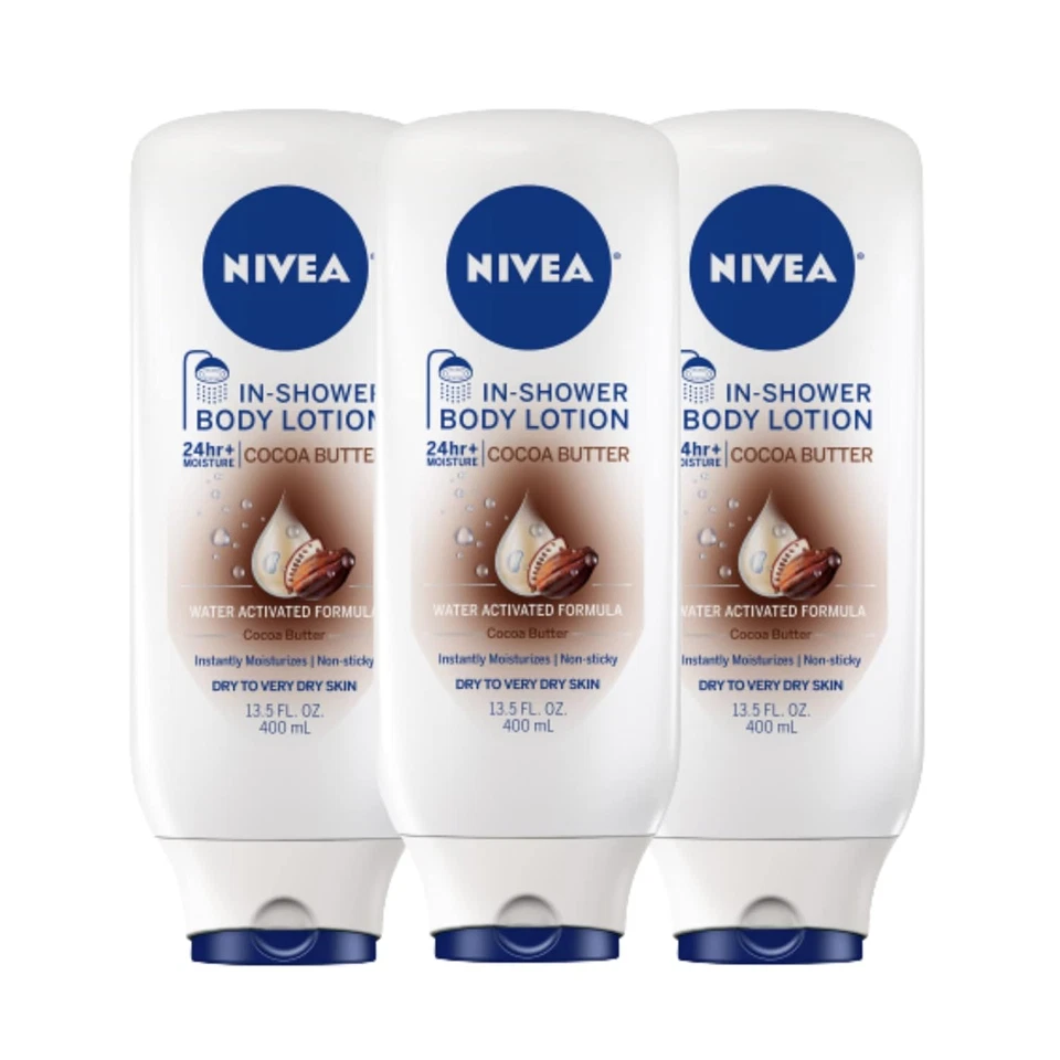 NIVEA Loción de Manteca de Cacao en Ducha, Loción Corporal para Piel Seca, 13.5 Fl OZ Paquete-3 Foto 1 de 4
