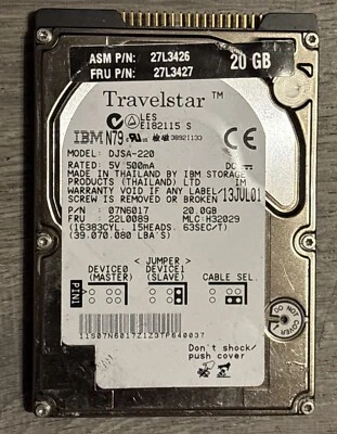 IBM Travelstar DJSA-220 20GB Laptop IDE Drive P/N: 07N6017 - Image 1 of 3
