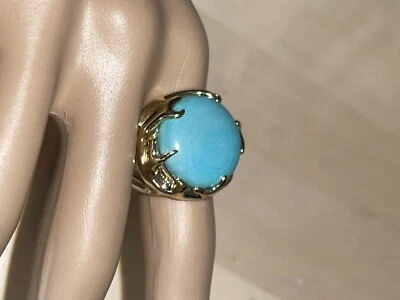 Nuevo Anillo Kendra Scott Luxe Redondo Turquesa Azul Tono Oro Talla 7 Foto 1 de 4