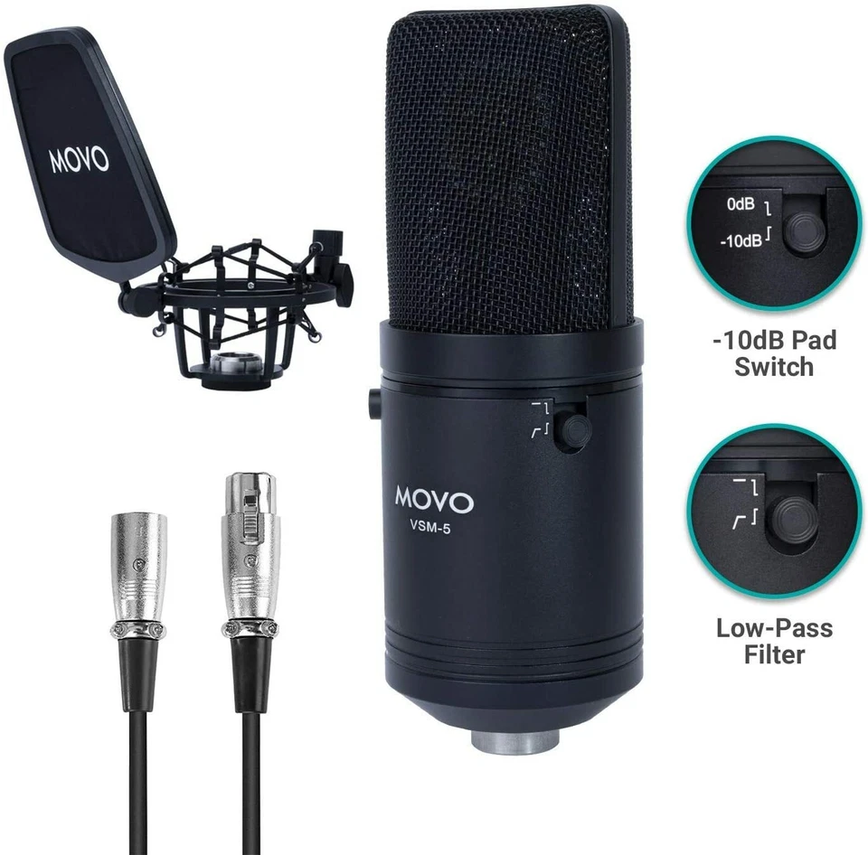 Movo VSM-5 Large Diaphragm XLR Studio Cardioid Condenser Microphone - Image 1 of 1