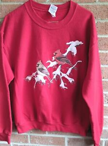 Vintage Cardinal Pair Graphic Bird Red Sweatshirt Sz M Gildan