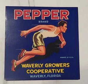 LABEL Pepper Florida Citrus Waverly Athlete Olympics Sprinter Runner - Picture 1 of 2
