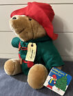 O) Vintage 96 Holiday Paddington Christmas Bear by Sears With Book Green Jacket