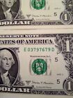 Lot Of 2 2017 A Consecutive Serial Number One Dollar $1 Bills, In Bu Condition.