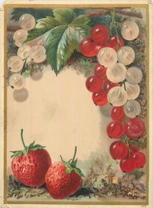 13. Antigua tarjeta litográfica cromada grosellas y fresas frutas bodegón - Imagen 1 de 2