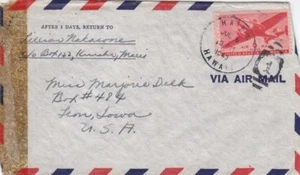 1943, Maui, HI to Leon, IA, Honolulu Cinta Censora (C2268) - Imagen 1 de 1