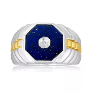 Natural Lapislázuli Piedra preciosa con 925 Plata De Ley Anillo - Imagen 1 de 4