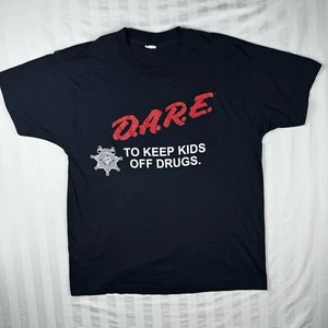 Vintage DARE To Keep Kids Off Drugs Black T-Shirt Size XL Screen Stars USA 80s - Picture 1 of 15