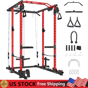 Power Cage, Power Rack with LAT Pulldown ,Cable Cross-Over System Squat Rack Red - Picture 1 of 11