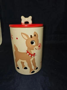 Rudolph The Red Nosed Reindeer Ceramic Dog Treat Jar/Container 9” X 5” zrike - Picture 1 of 11