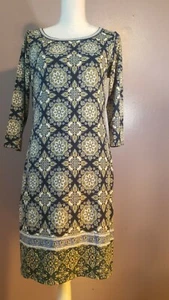 Max Studio Damen Kleid blau gelb weiß geblümt 3/4 Arm Größe M Neu mit Etikett! - Bild 1 von 8