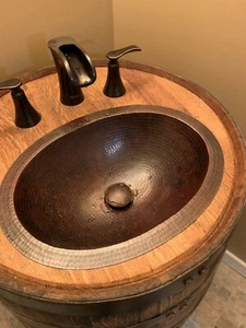 16" Oval Rustic Copper Bathroom Sink with Pop Up Drain Perfect for Small Spaces - Picture 1 of 3