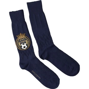 DOLCE & GABBANA Socks Men Navy Blue Logo Patch Acrylic Blend MidCalf s.XL 420usd - Picture 1 of 6