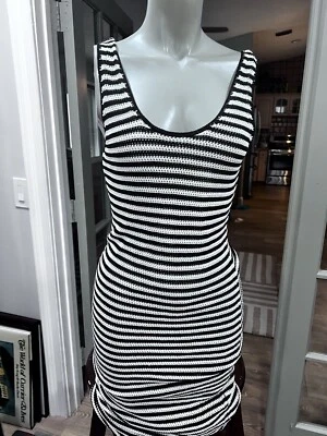 Alice + Olivia ELAINA Striped Sleeveless Knit /Lined  Dress Midi Black/Cream S/P - Image 1 of 4