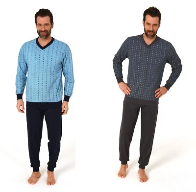 Neu Herren/Männer Schlafanzug/PYJAMA Grau/Blau 100%Baumwolle Langarm V-Hals 0782 - Bild 1 von 4