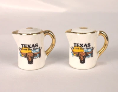 Vintage Texas Longhorn Salt & Pepper Shakers Lone star state gilded - Image 1 of 4