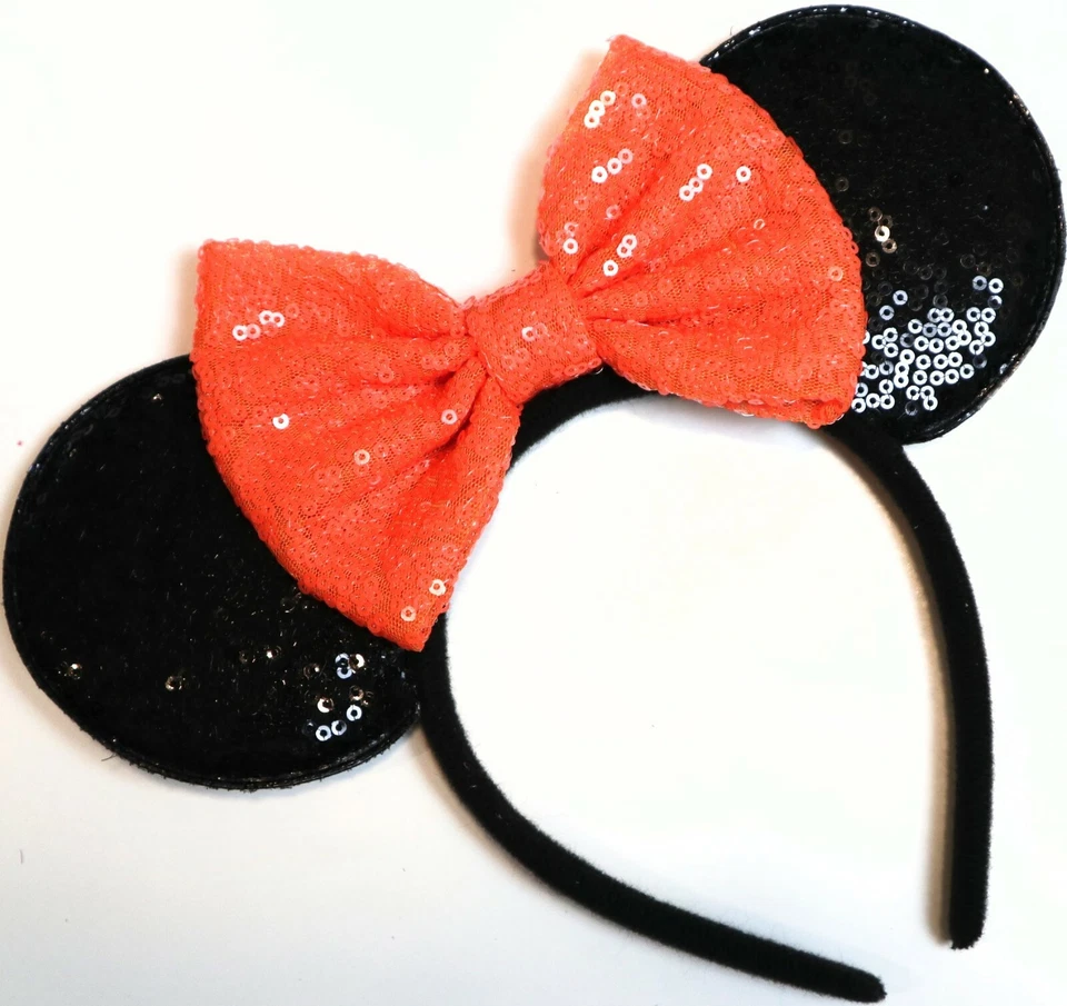 Halloween Minnie Mouse Sequin Ears Orange Mickey Mouse Sequin Halloween HANDMADE - Image 1 of 1