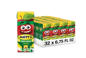 Mott's 100% Original Apple Juice, 6.75 Fl Oz Boxes, 32 Count 4 Packs Of 8, 2 Of - Picture 1 of 7