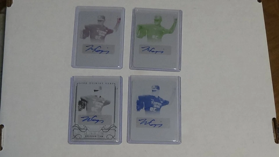 2016 MATT MANNING LEAF TRINITY RC 4 CARD LOT OF #'D 1 OF 1 CERTIFIED AUTO PLATES - Image 1 of 2