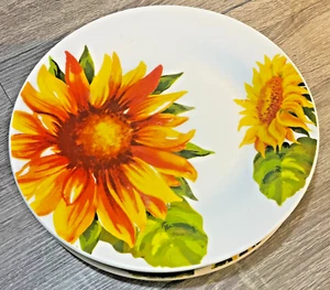 Set of 4 Sunflower Printed Stoneware Dinner Plates 10.5" diameter Royal Norfolk - Picture 1 of 6