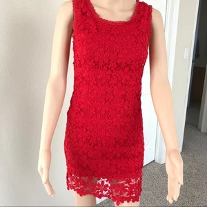 Elegant Party Casual Formal Office Above Knee Full Lace Dress Red - Picture 1 of 8