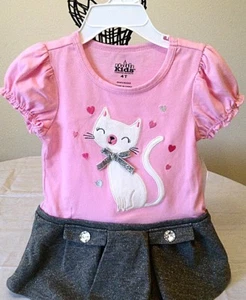 Kids Headquarters S/S GIrl’s Size 4T Cat Design 2 Piece Dress New with Tags - Picture 1 of 8