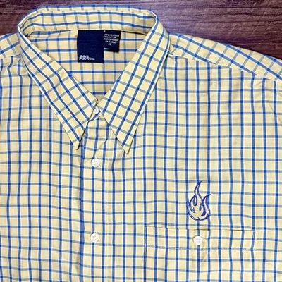 Vintage No Fear Shirt Men’s XL Yellow Blue Plaid Y2K Boxy Skater Flame Logo - Image 1 of 4