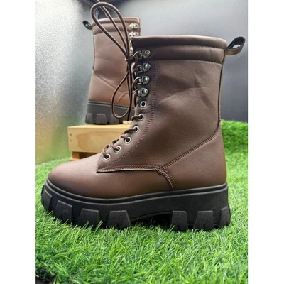 Charlotte Russe - Cuero Marrón - Botas de Combate - Talla 8W Foto 1 de 4