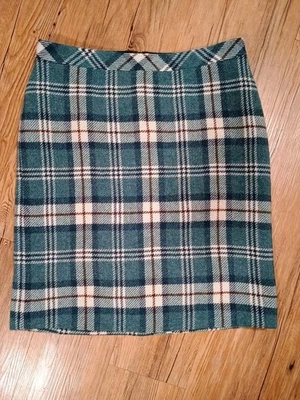 L.L. Falda Bean Favorite Fit Azul Verde Mezcla Lana a Cuadros Talla 8 Foto 1 de 4