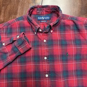Vintage Polo Ralph Lauren Mens Large Buffalo Plaid Flannel Collared Button Shirt - Picture 1 of 7