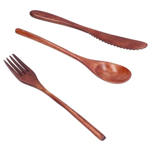 ɪ3Pcs/Set Knife Fork And Spoon Wooden Portable Cutlery Dessert Tableware For - Picture 1 of 12