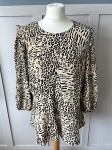 Marks & Spencer Size 16 Brown Mix Animal Print Long Sleeve Back Zip Blouse - Picture 1 of 6