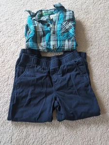 Boys 7/8 2 Piece Bundle Wrangler Navy Jogger Pants & 7/8 Plaid Children's Place - Picture 1 of 10
