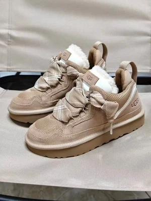 New Women's UGG LOWMEL Suede Canvas Sneakers Shoes Chestnut & Sand US Size 5-10 - Image 1 of 4