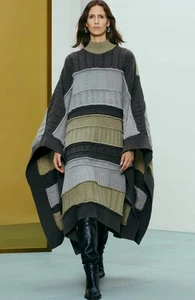 ZARA NEW WOMAN PATCHWORK 100% WOOL PONCHO MULTICOLOR 5755/951 SZ M-L - Picture 1 of 8