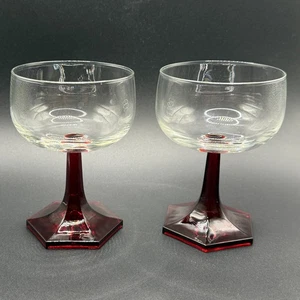 Cristal D'Arques-Durand Clear Wine Glasses Hexagon Red Stem (Cadmium) Set Of 2 - Picture 1 of 3